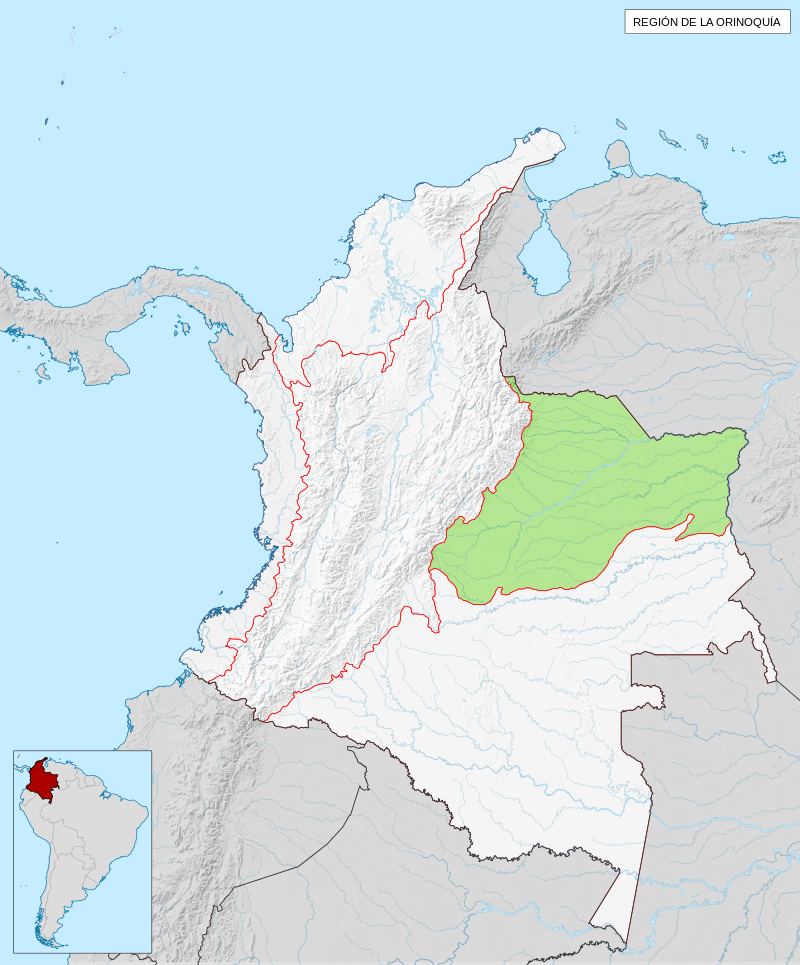 Mapa de la Orinoquía o Llanos Orientales de Colombia